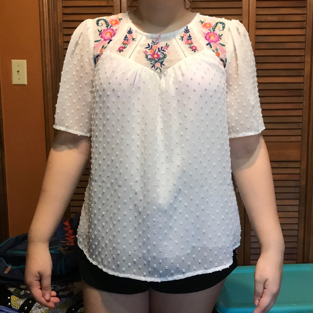 Embroidered baby doll top